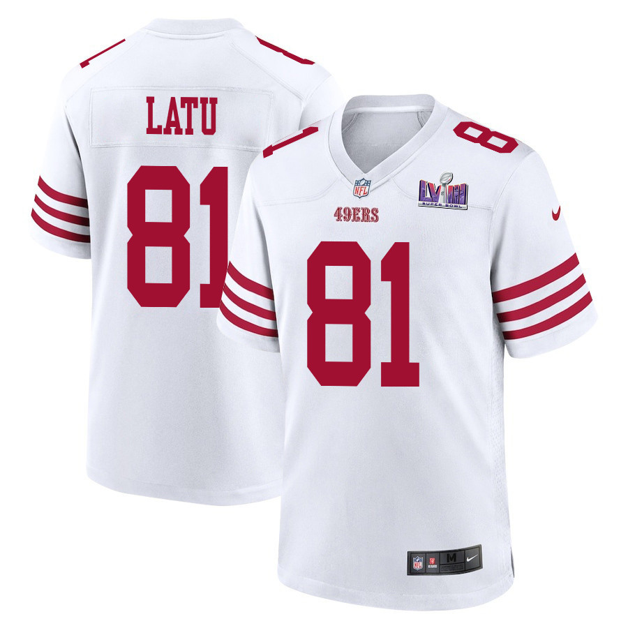 Cameron Latu 81 San Francisco 49ers Super Bowl LVIII Patch Game White NFL Jersey Men's