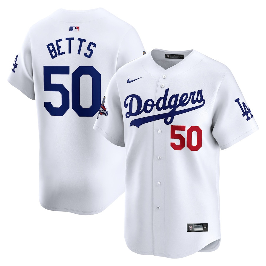 Mookie Betts 50 Los Angeles Dodgers 2024 World Series Champions Home Limited Player White MLB Jersey Men's