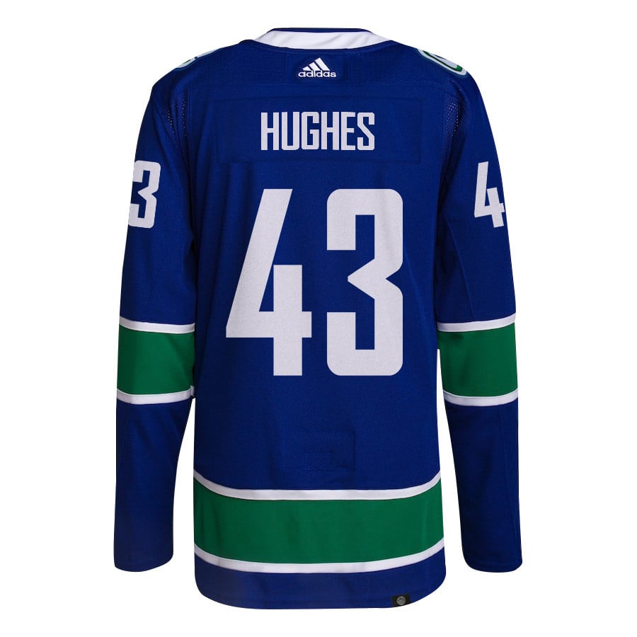 Quinn Hughes 43 Vancouver Canucks 2024 Playoffs Patch Home Blue NHL Jersey Men's
