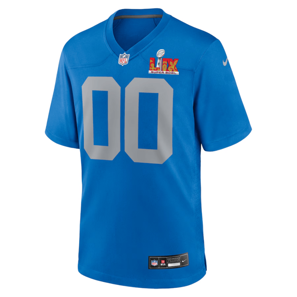 Detroit Lions Super Bowl LIX Patch Alternate Game Custom Blue NFL Jersey Men's