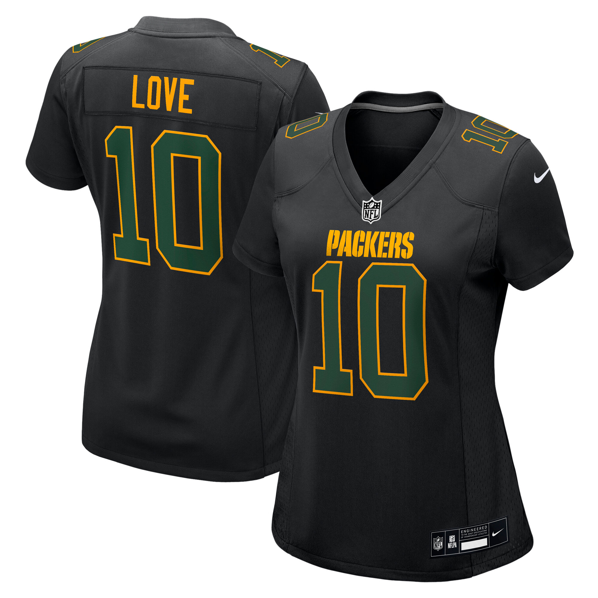 Green Bay Packers Love Black Fashion Game NFL Jersey Women's