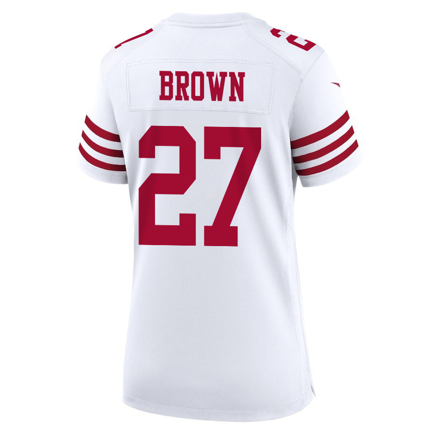 Ji'Ayir Brown 27 San Francisco 49ers Super Bowl LVIII Patch Game White NFL Jersey Women's