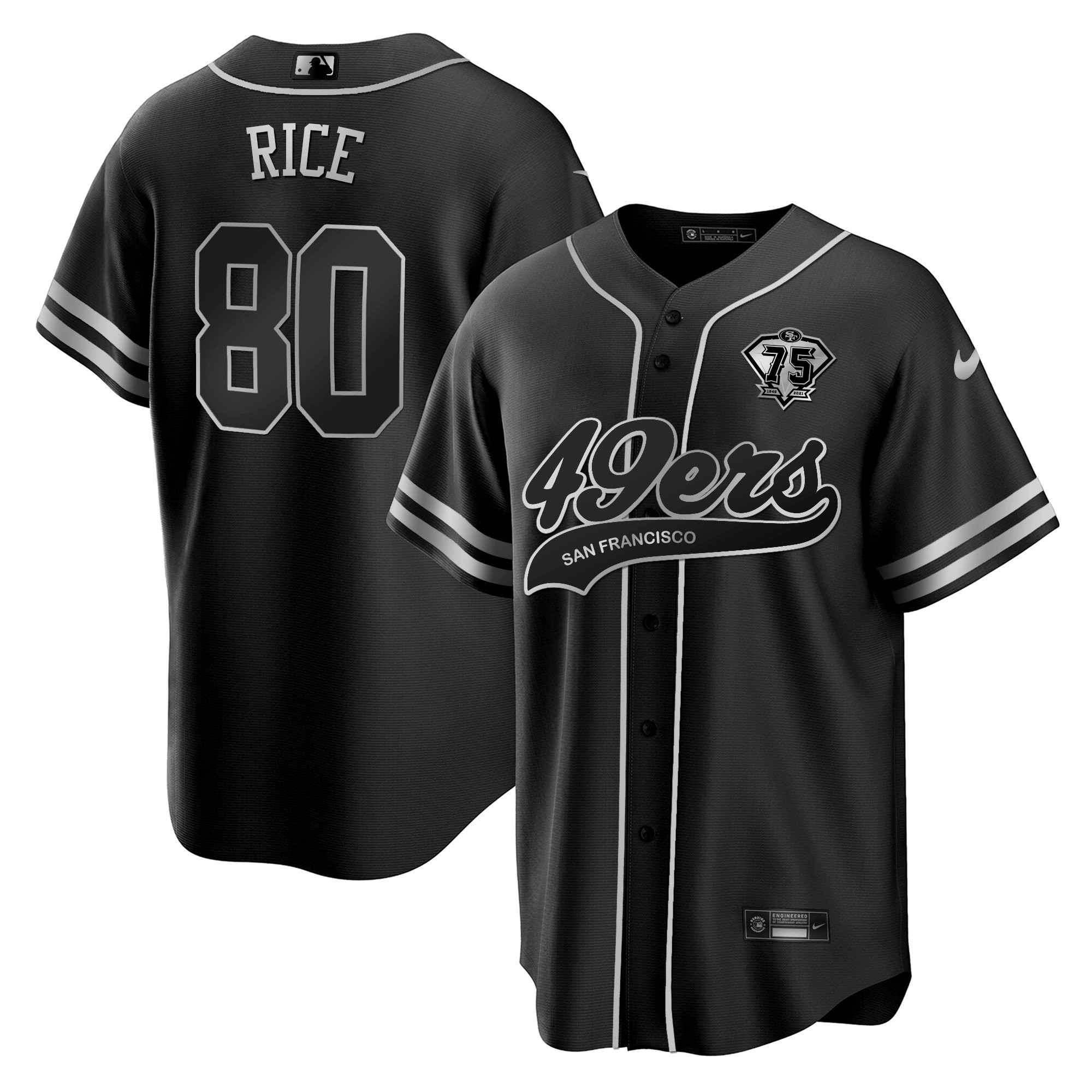 Jerry Rice 80 San Francisco 49ers Black Silver MLB Jersey Men's