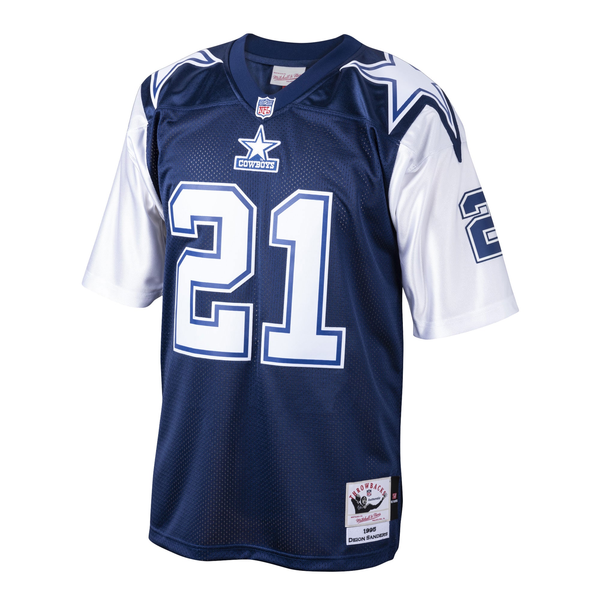 Dallas Cowboys 1995 Deion Sanders Mitchell Ness Navy Throwback Retired Player NFL Jersey Men's