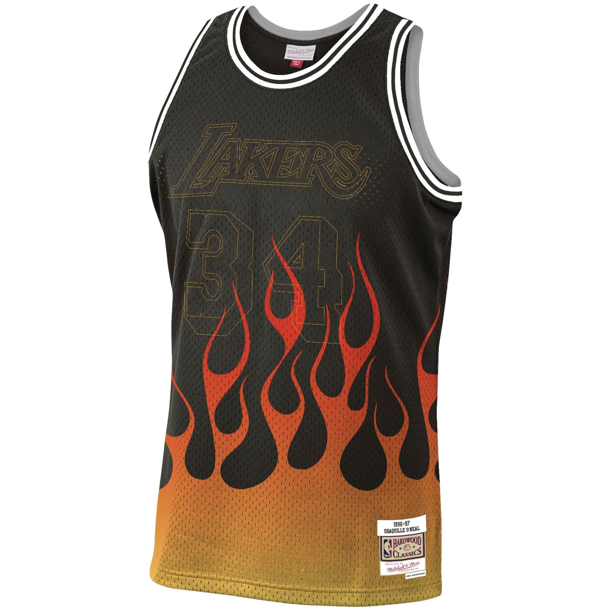 Shaquille O'neal Los Angeles Lakers Mitchell Ness 1996-97 Hardwood Classics Flames Swingman Black NBA Jersey Men's