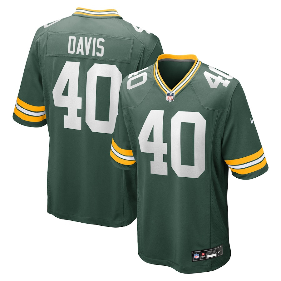 LJ Davis 40 Green Bay Packers Game Green NFL Jersey Men's