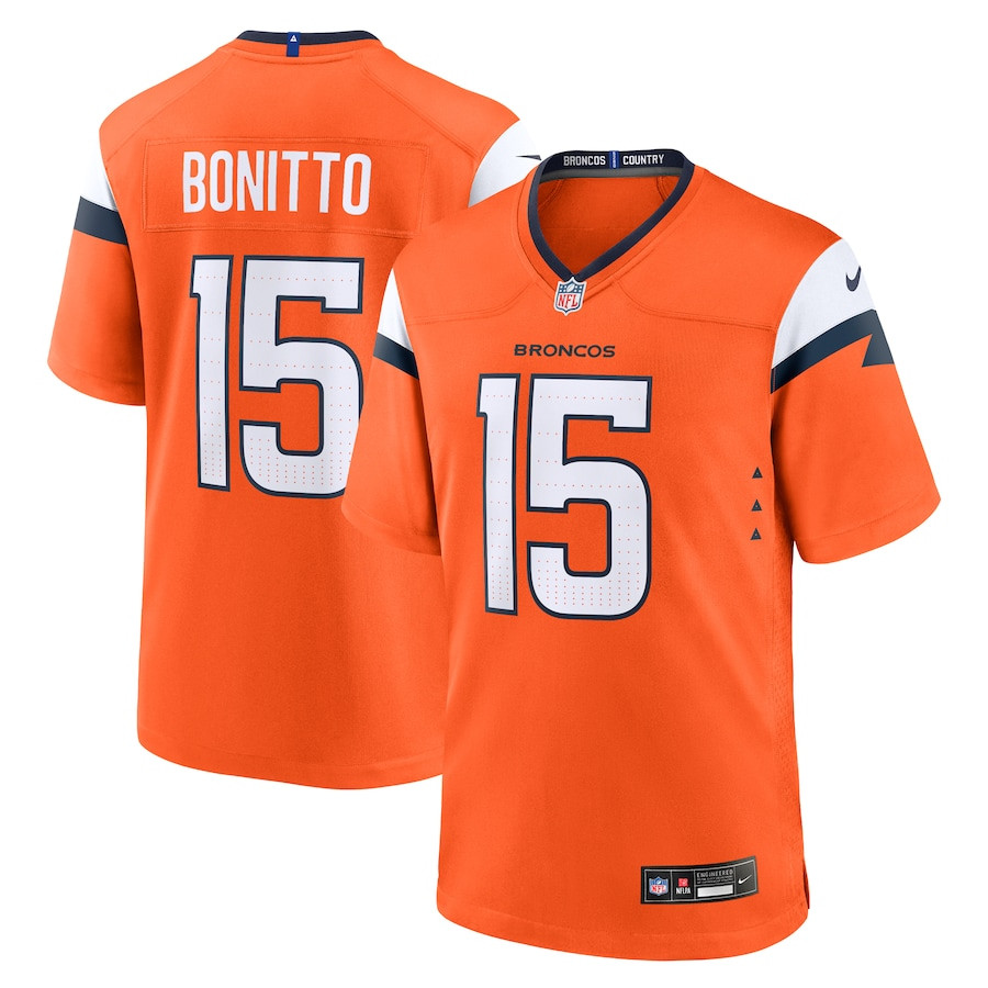 Nik Bonitto 15 Denver Broncos Team Game Orange NFL Jersey Men's
