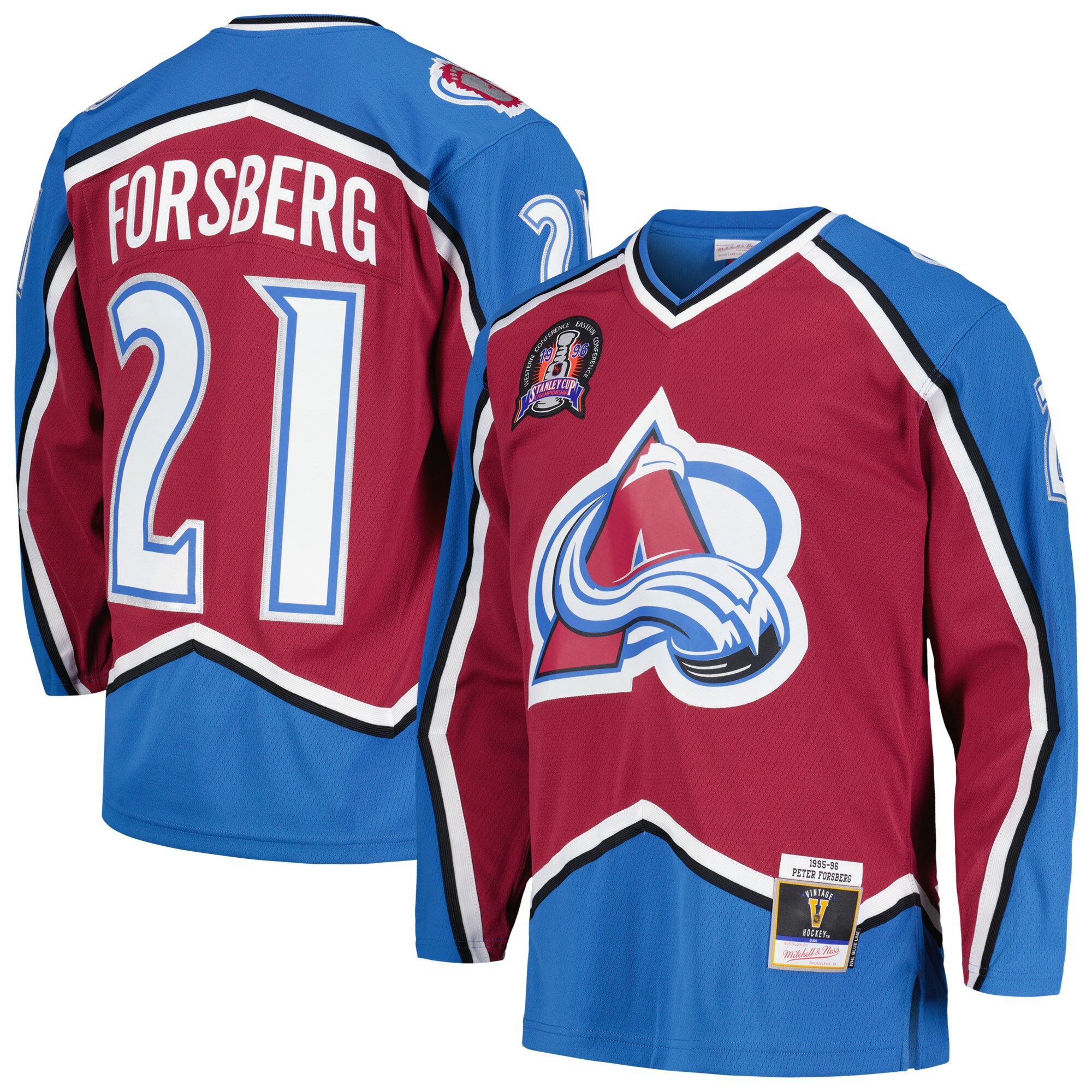 Colorado Avalanche Peter Forsberg Mitchell Ness Burgundy 1995/96 Blue Line Player NHL Jersey Men's