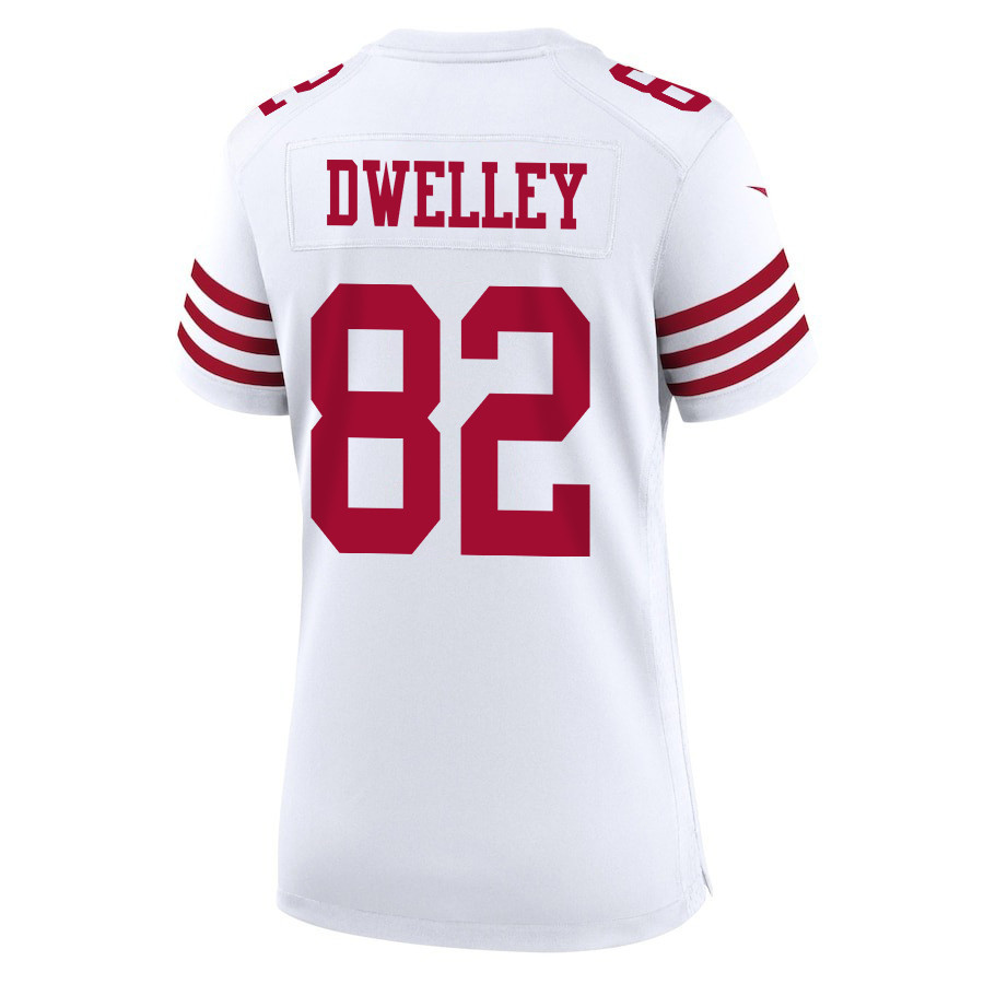 Ross Dwelley 82 San Francisco 49ers Super Bowl LVIII Patch Game White NFL Jersey Women's