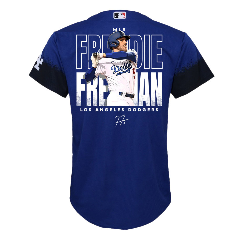 Freddie Freeman 5 Los Angeles Dodgers Signed Home Run 2023 City Connect Player Royal MLB Jersey Youth
