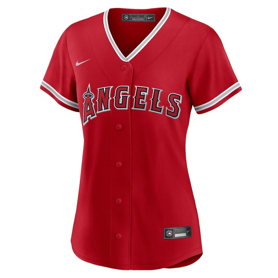 Mike Trout 27 Los Angeles Angels Alternate Player Red MLB Jersey Women's