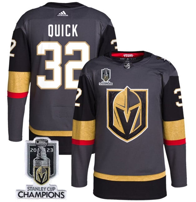Jonathan Quick 32 Vegas Golden Knights 2023 Stanley Cup Champions Patch Alternate Breakaway Player Black NHL Jersey Men's