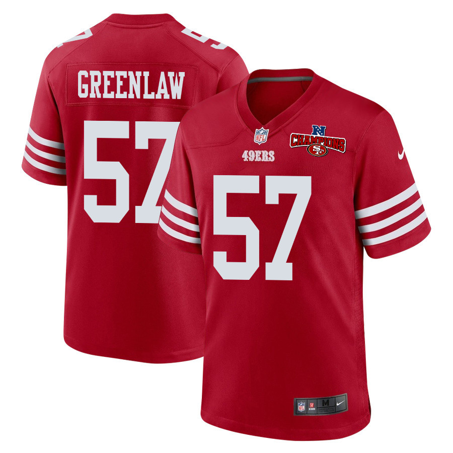 Dre Greenlaw 57 San Francisco 49ers NFC Champions Patch Game Scarlet NFL Jersey Men's