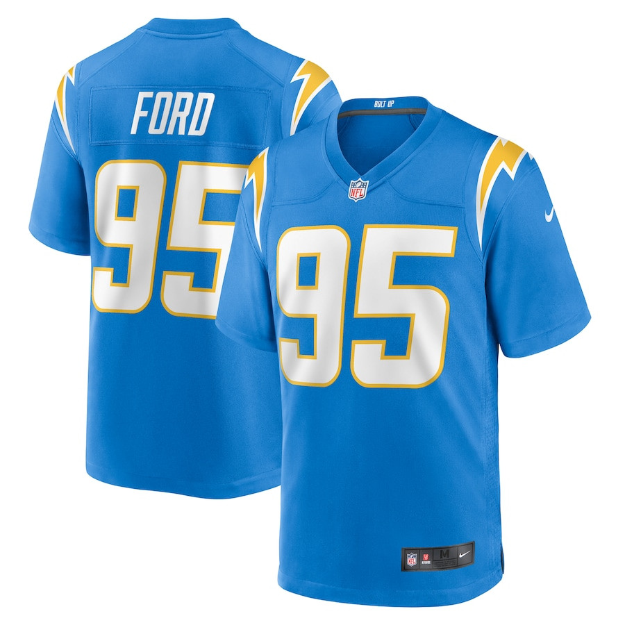 Poona Ford 95 Los Angeles Chargers Team Game Powder Blue NFL Jersey Men's