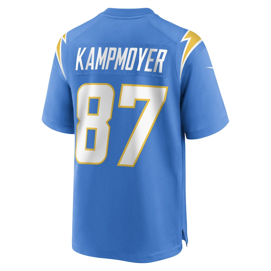 Hunter Kampmoyer 87 Los Angeles Chargers Team Game Powder Blue NFL Jersey Men's
