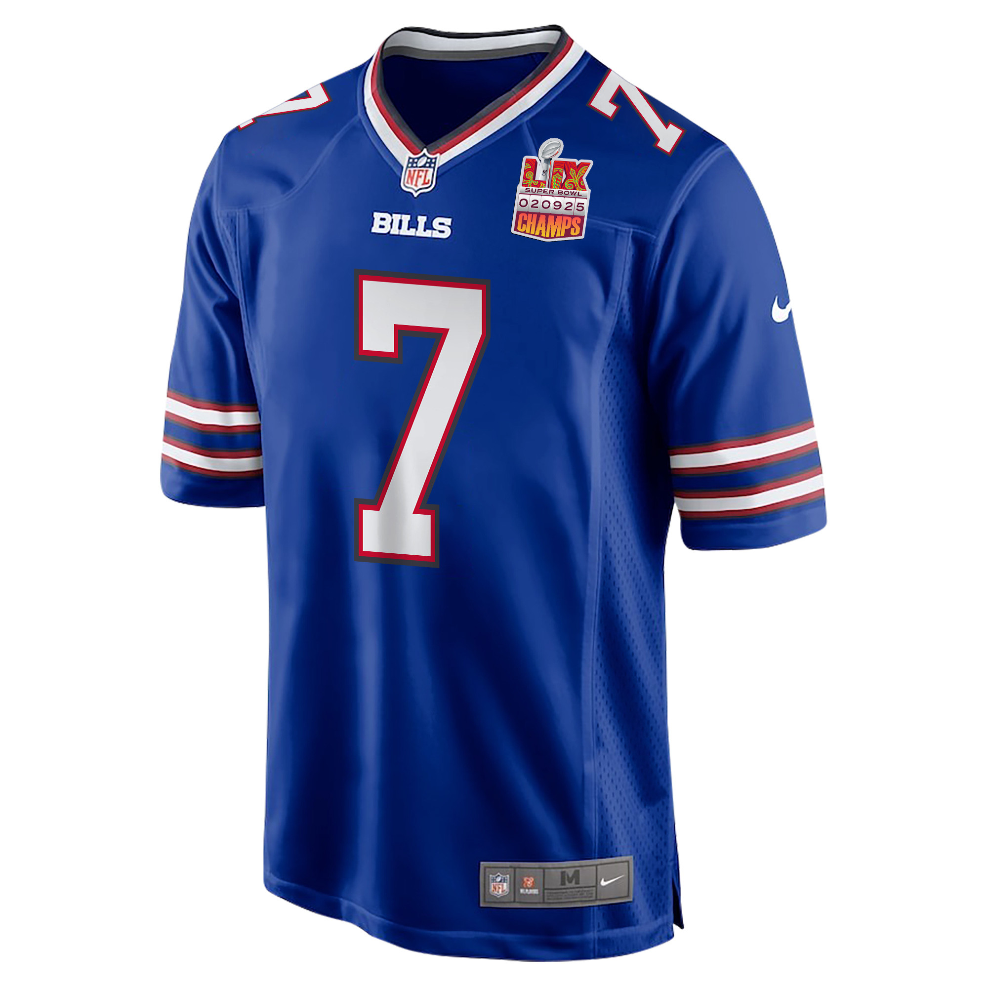Taron Johnson 7 Buffalo Bills Super Bowl LIX Champions Patch Game Royal NFL Jersey Men's