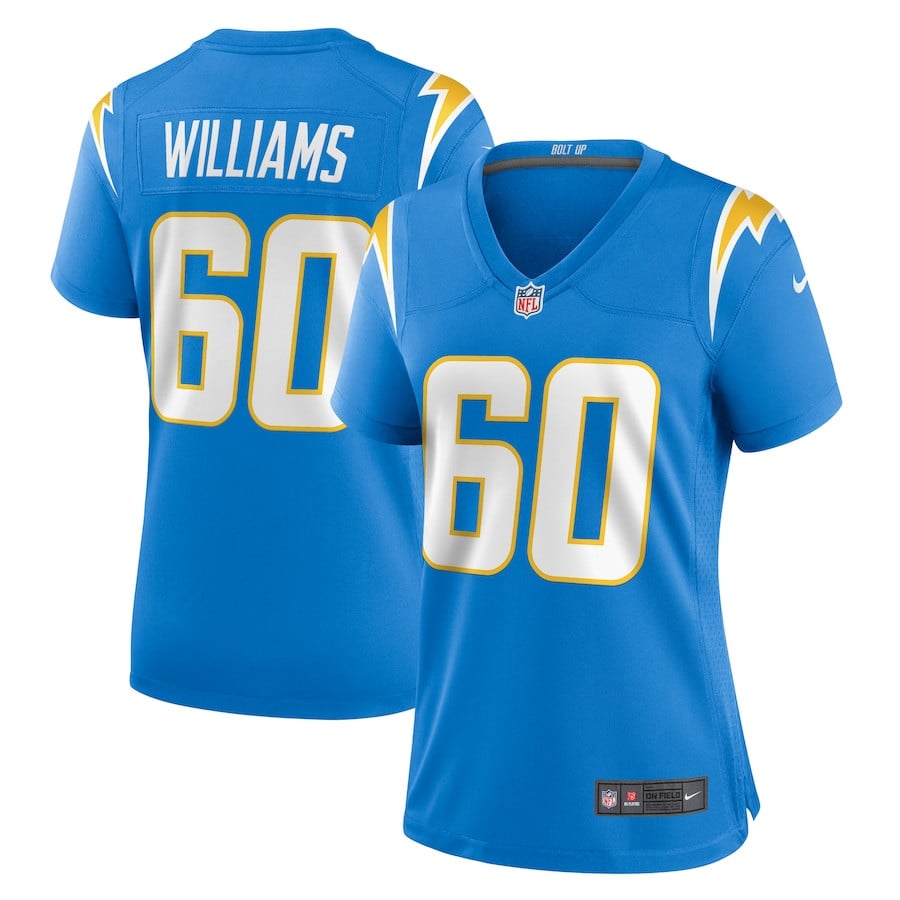 Bucky Williams 60 Los Angeles Chargers Game Powder Blue NFL Jersey Women's
