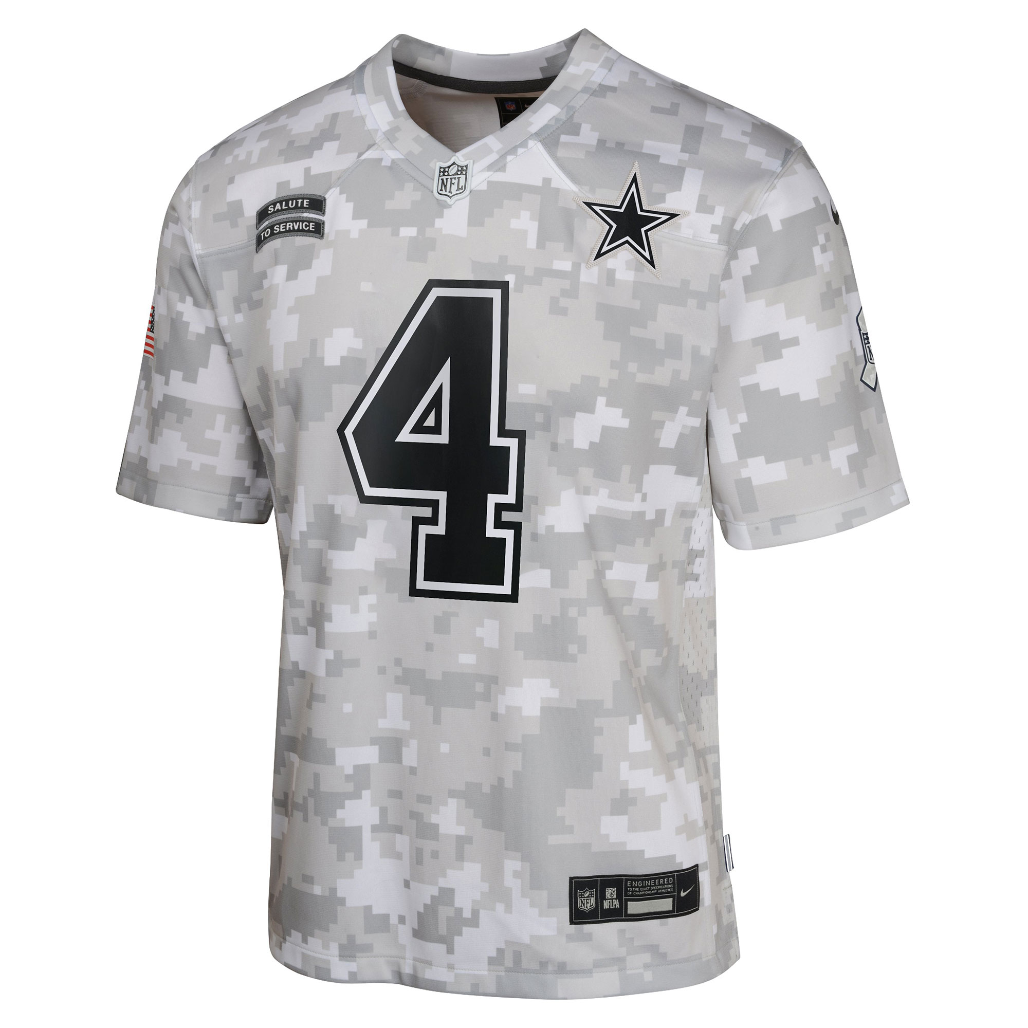 Dallas Cowboys Dak Prescott Arctic Camo 2024 Salute to Service Game NFL Jersey Youth