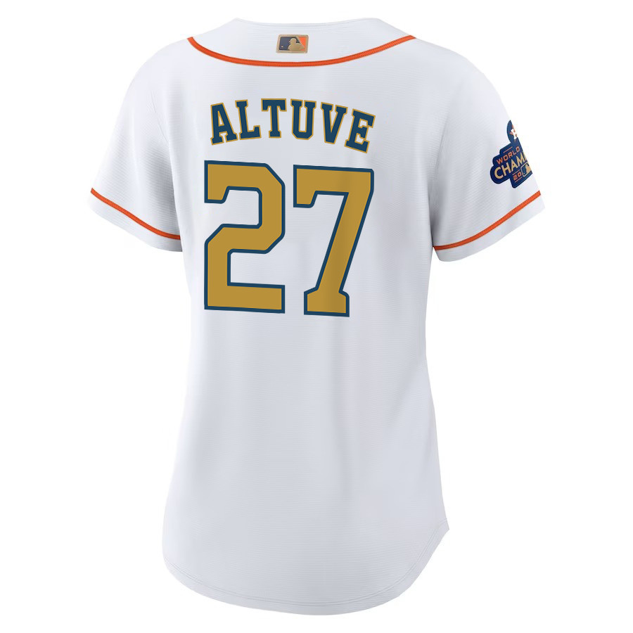 Jose Altuve 27 Houston Astros 2023 Gold Collection White/Gold MLB Jersey Women's