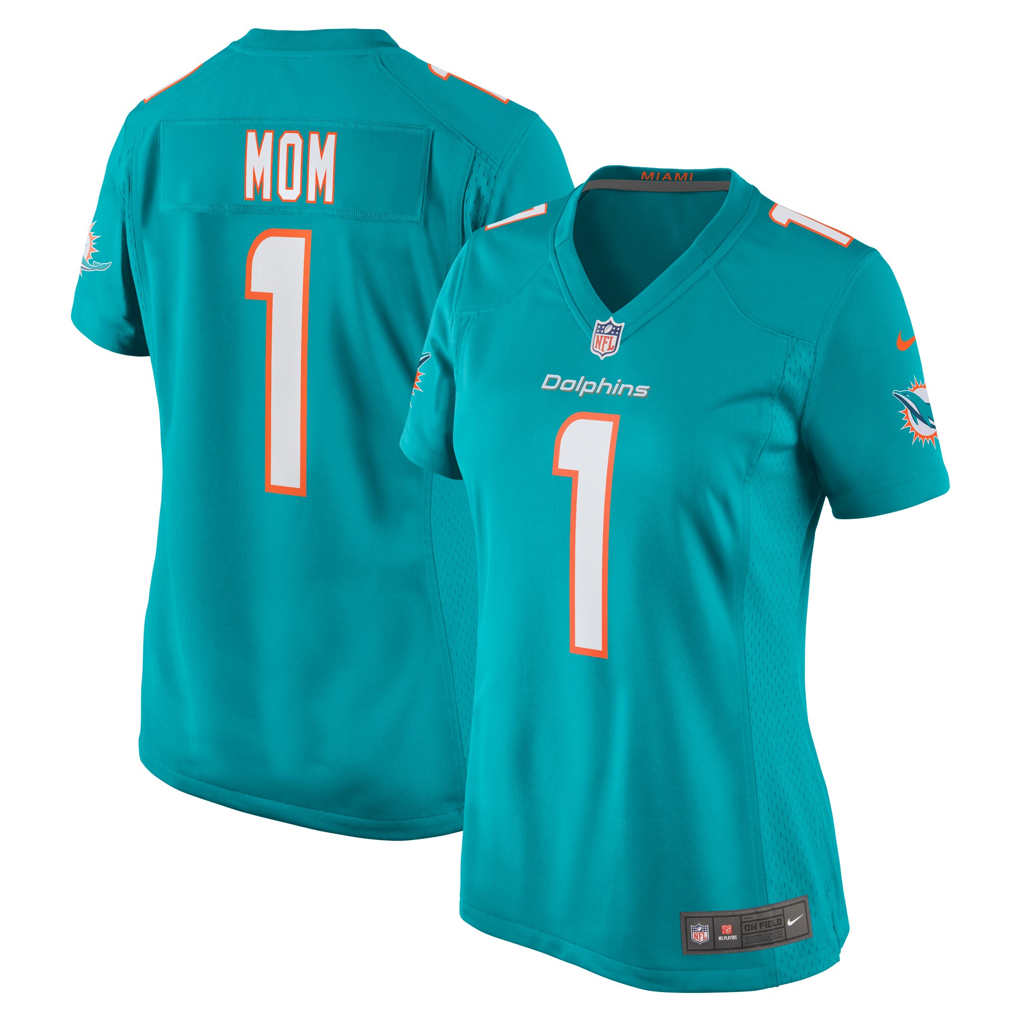 Miami Dolphins Number 1 Mom Aqua Game NFL Jersey Women's
