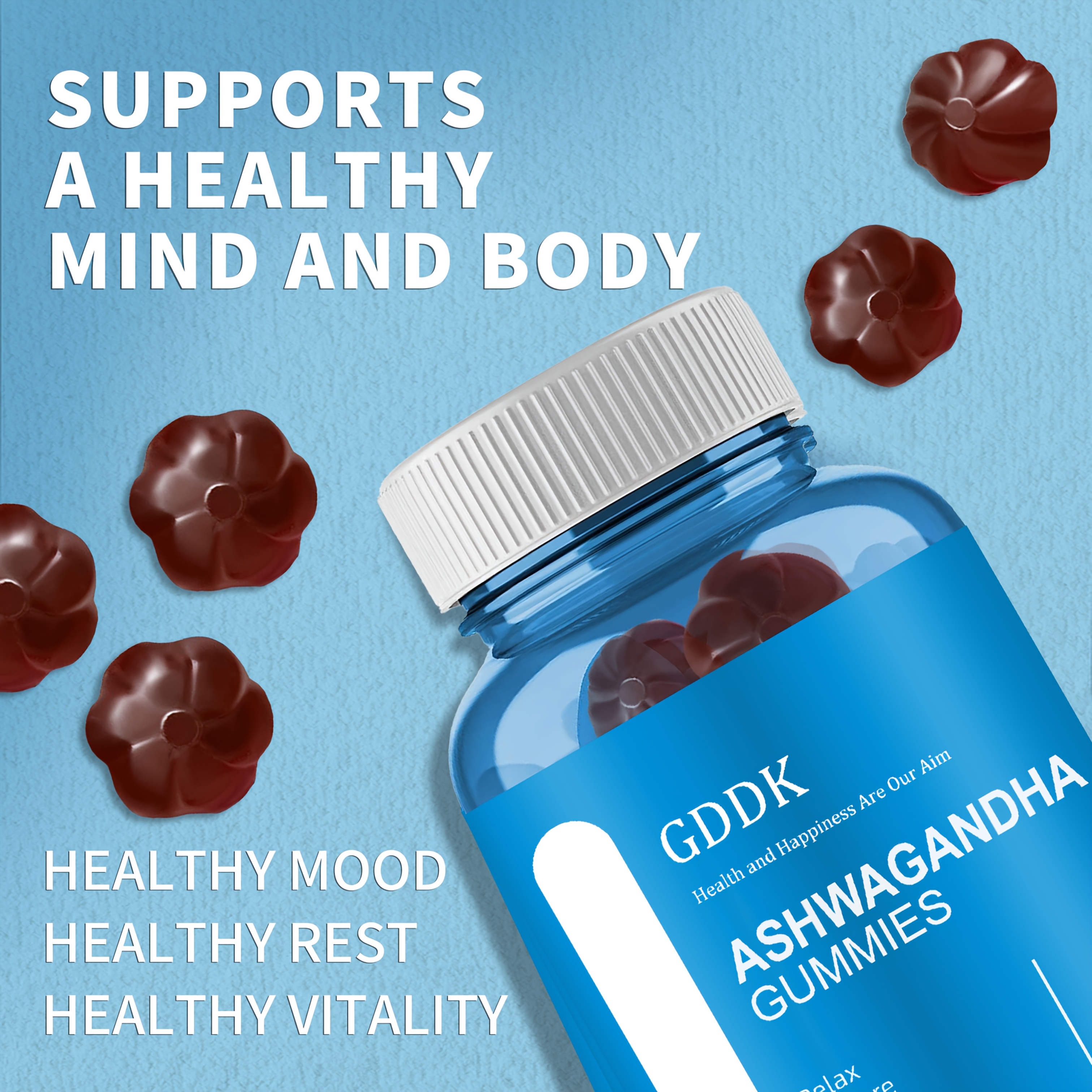 Ashwagandha & Vitamin D Gummy - 60 Count - Mixed Berry, KSM-66, Vegan, Plant Based, Non-GMO, Gluten-Free & Gelatin Free Relax. Restore. Unwind, Pack of 1