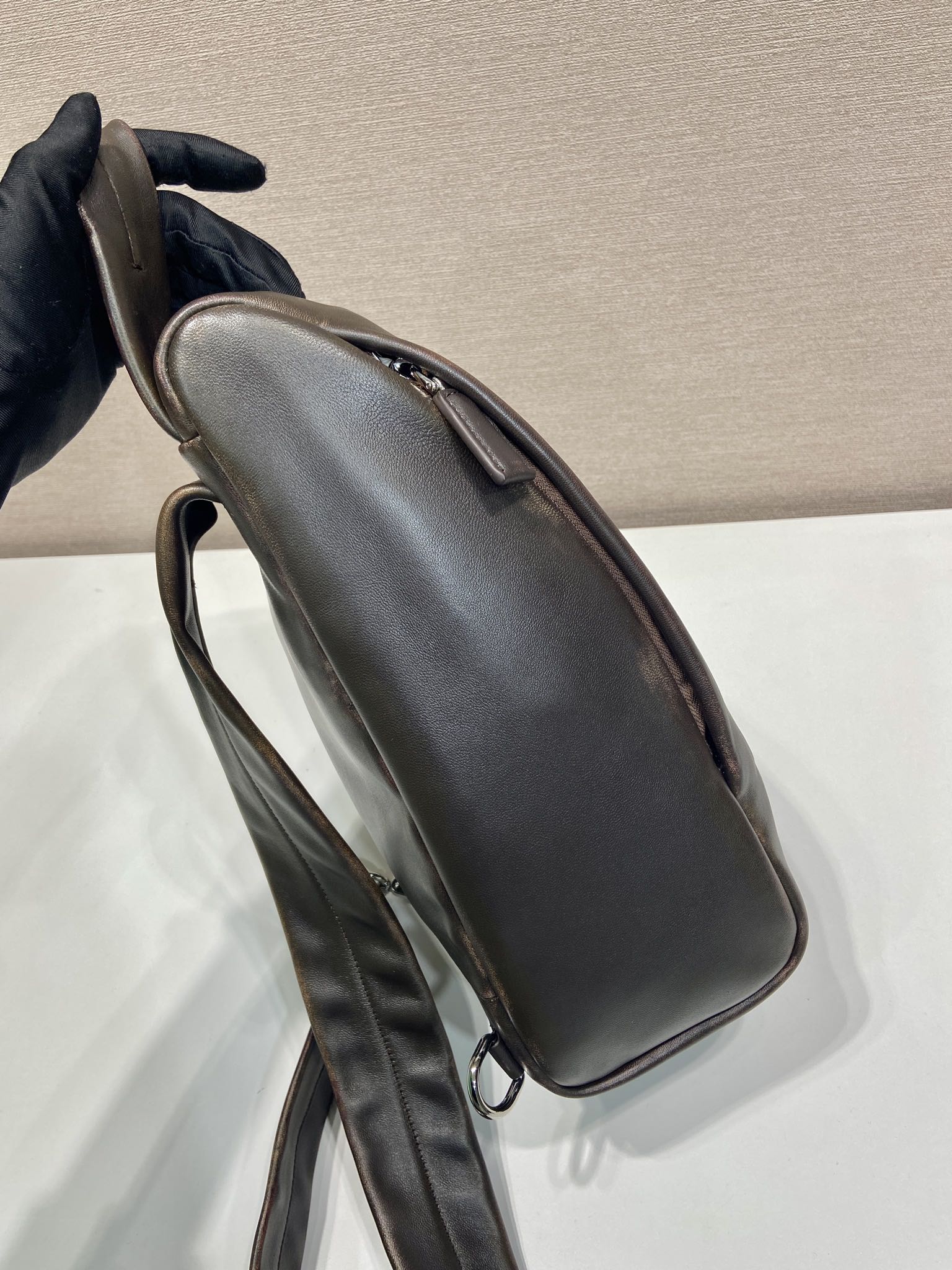 PRADA Distressed Leather Crossbody Bag
