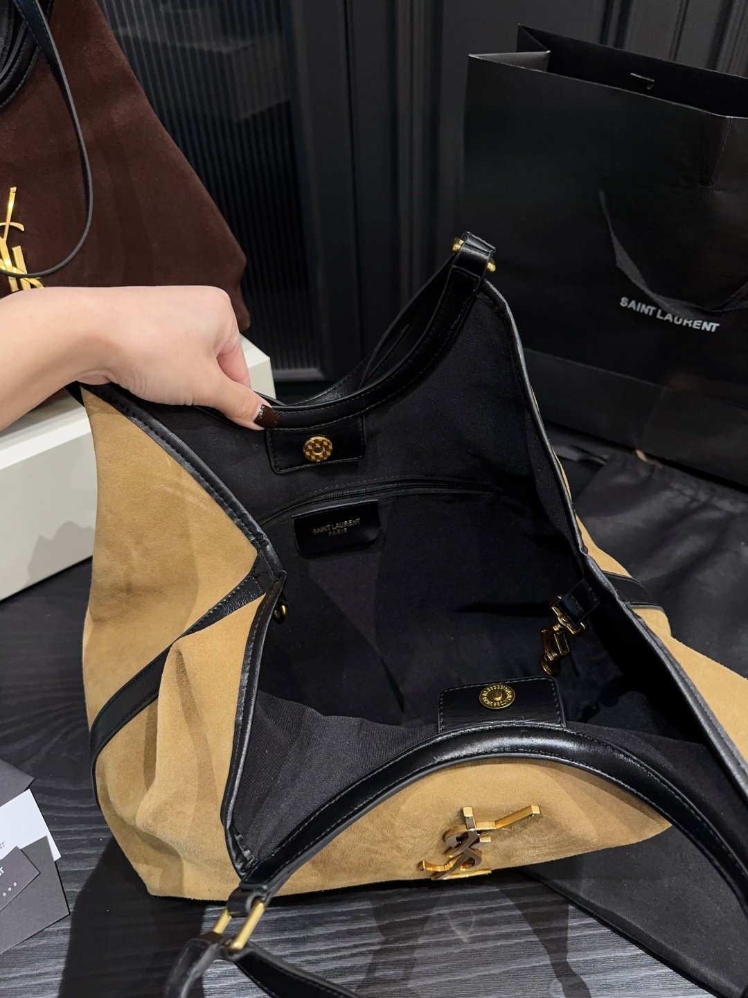 YSL Saint Laurent Suede Hobo Shoulder Bag