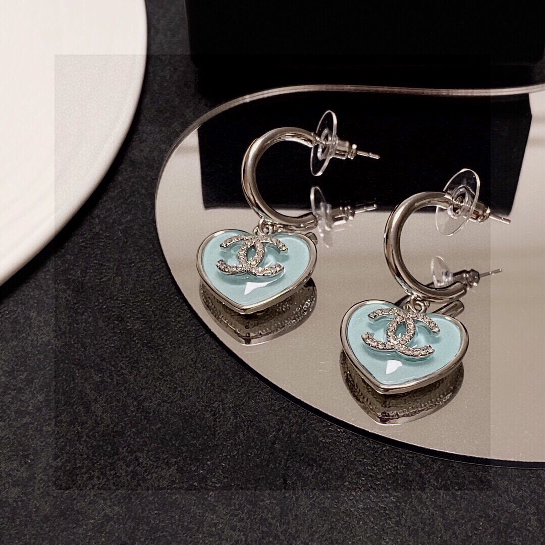 Chanel Crystal Heart Double-C Studs