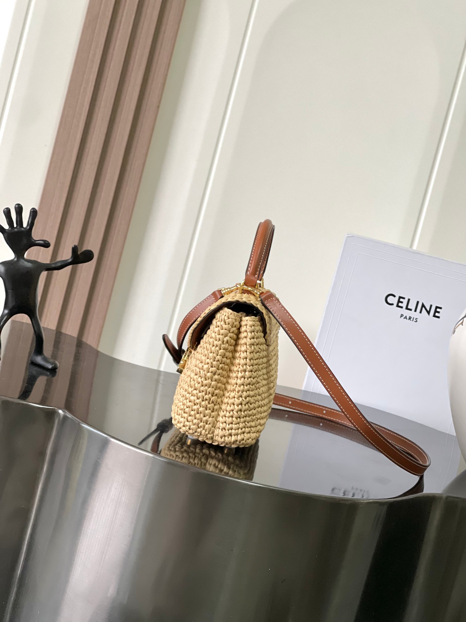 CELINE TEEN NINO BAG IN Raffia and calfskin