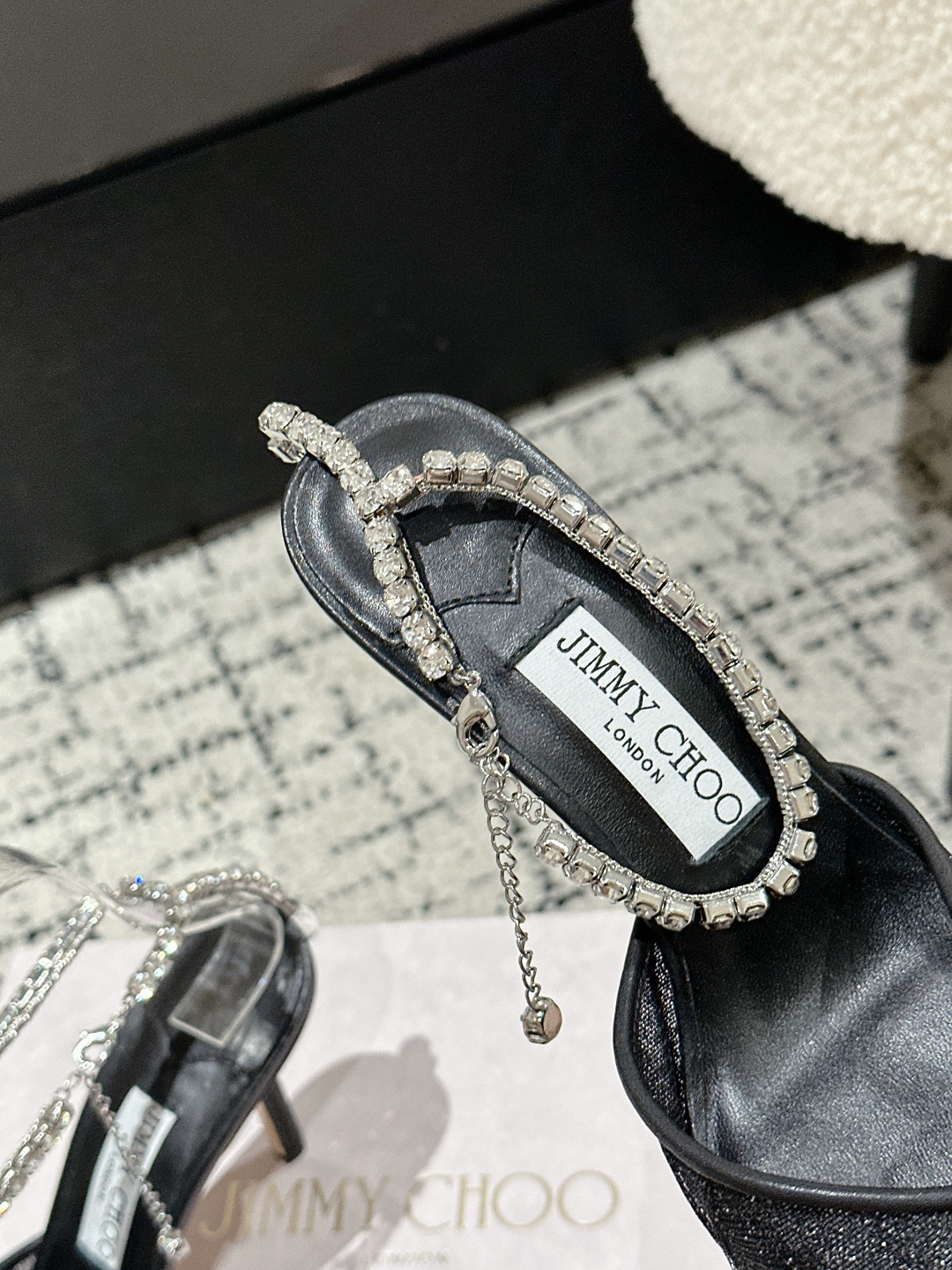 Jimmy Choo Premium Crystal Chain Lace Mesh Pumps