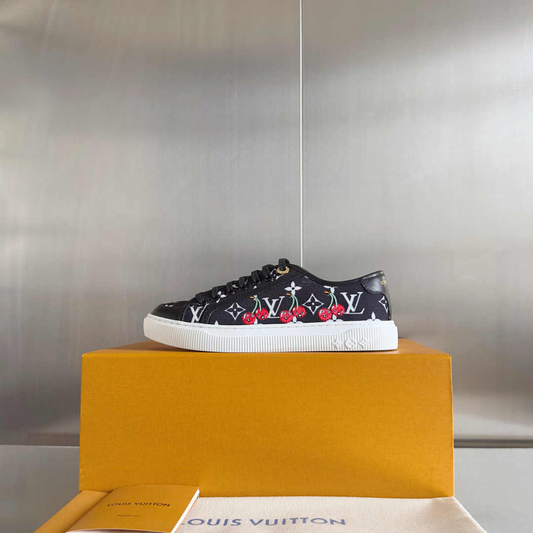 LV Lagoon Denim Monogram Embossed Canvas Sneakers-cherry