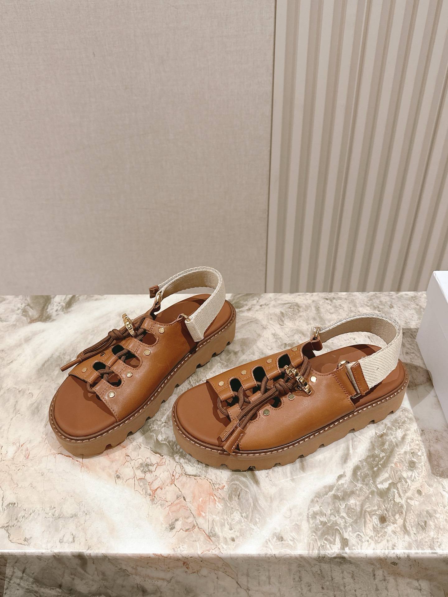 CELINE Triomphe British-Style Roman Flat Sandals & Slides Series