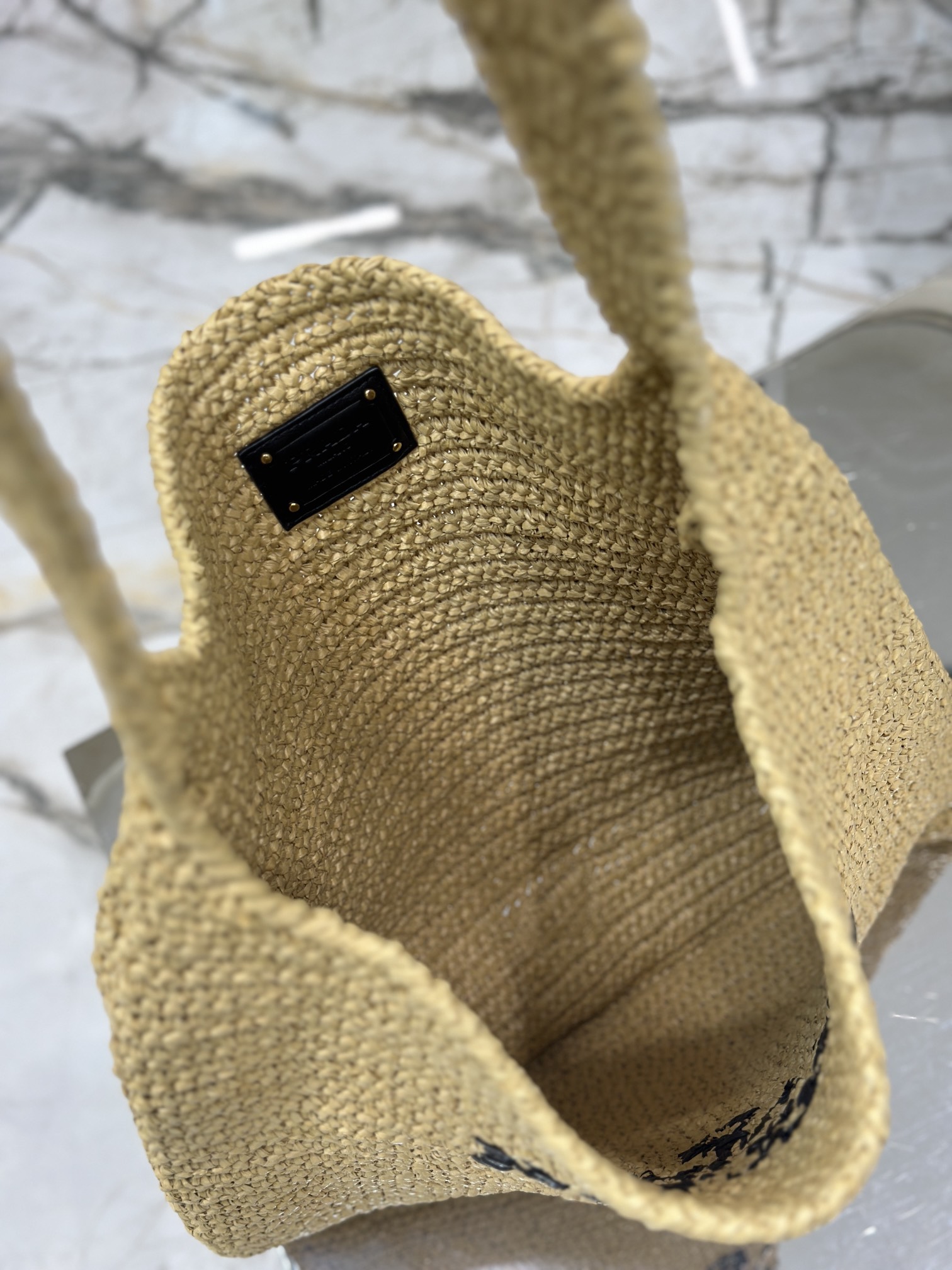 Prada Raffia Leather-Trimmed Tote