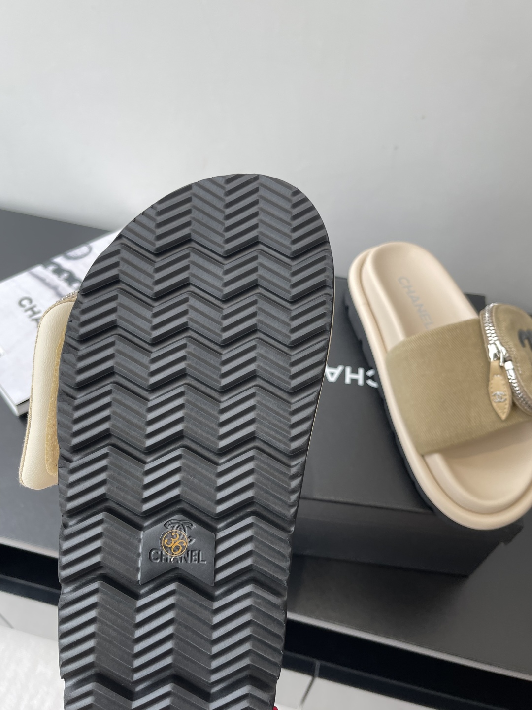 CHANEL Summer Denim Velcro Puffy Slides