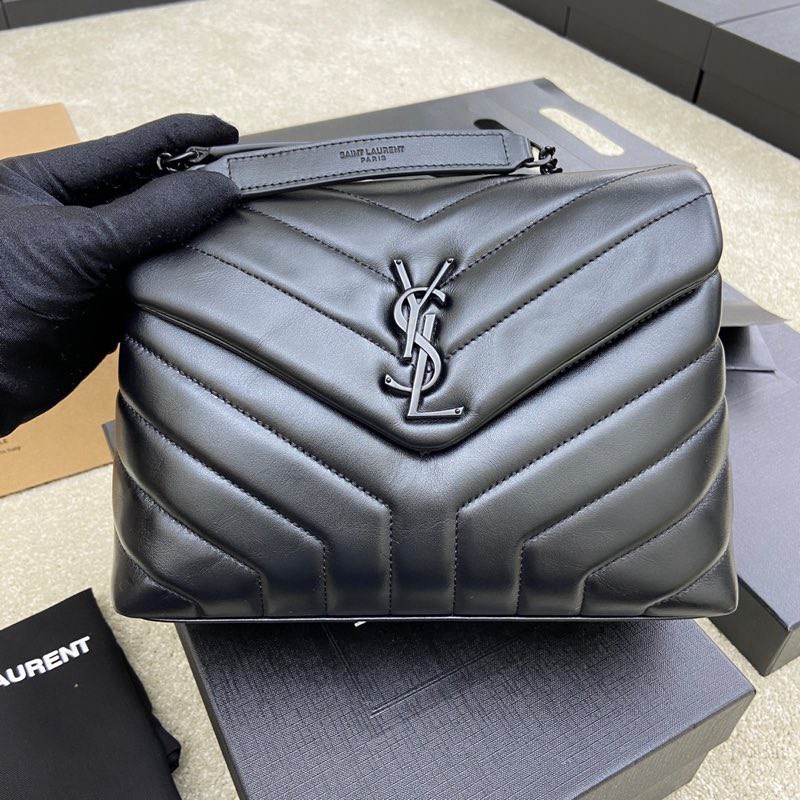 YSL Loulou Medium Long Envelope Crossbody Bag-Black