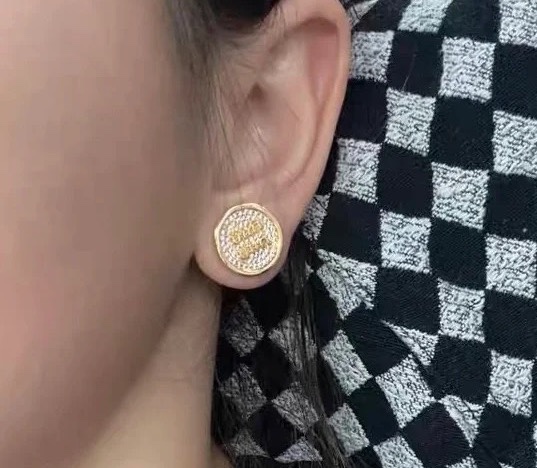 Miu Miu Full Rhinestone Round Logo Earrings