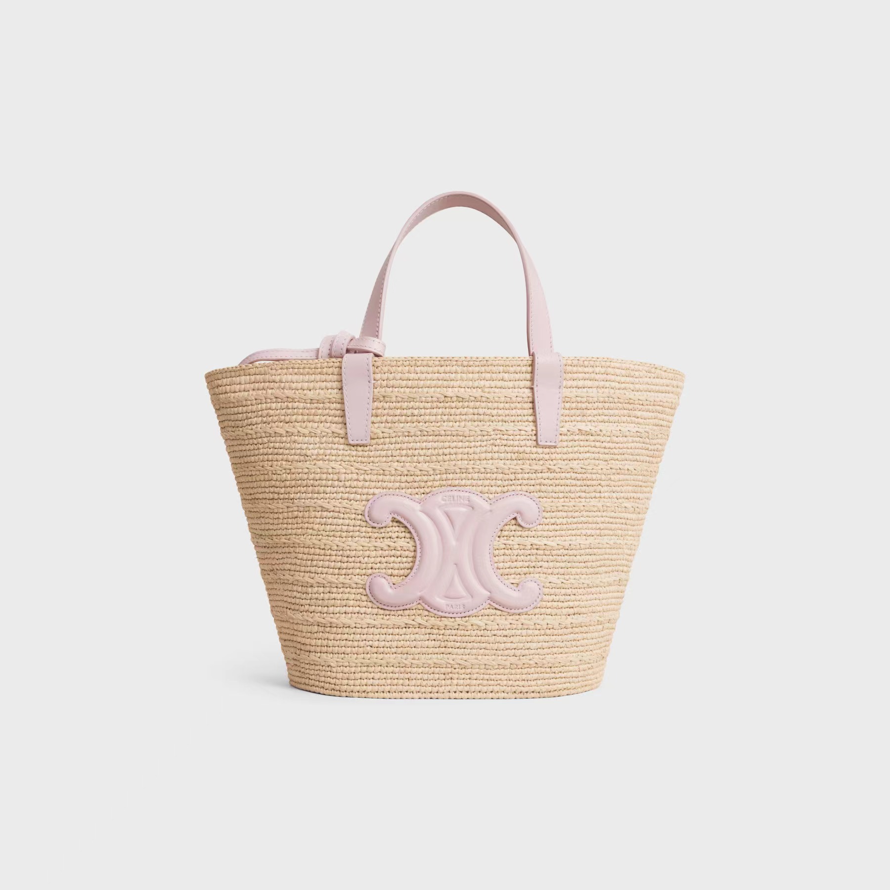 TEEN SUPPLE CELINE CLASSIC PANIER IN RAFFIA AND CALFSKIN PASTEL PINK