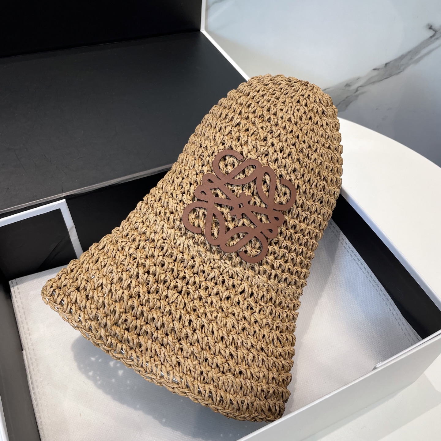 Loewe Crochet Raffia Hat in Tan