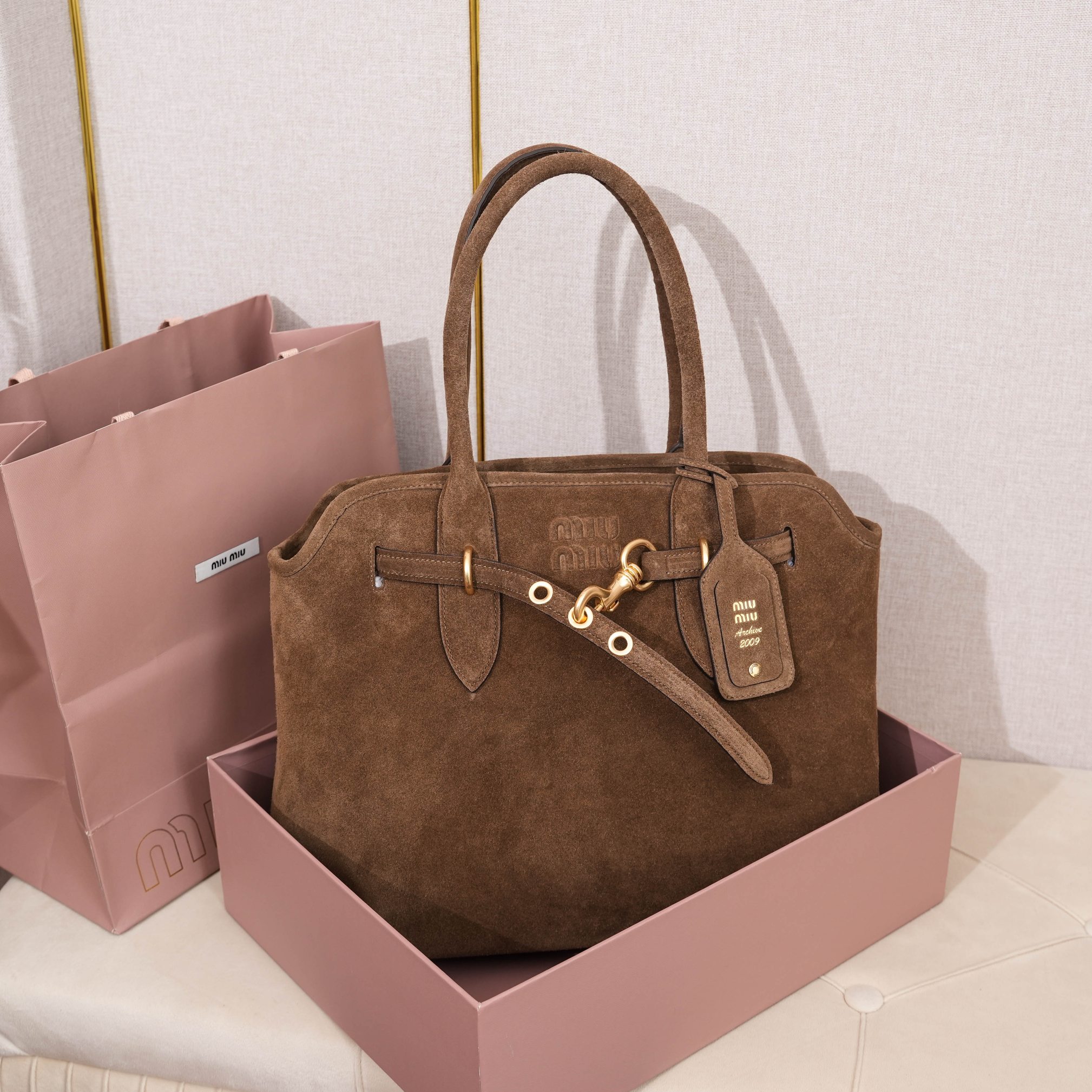 miu suede brown bag