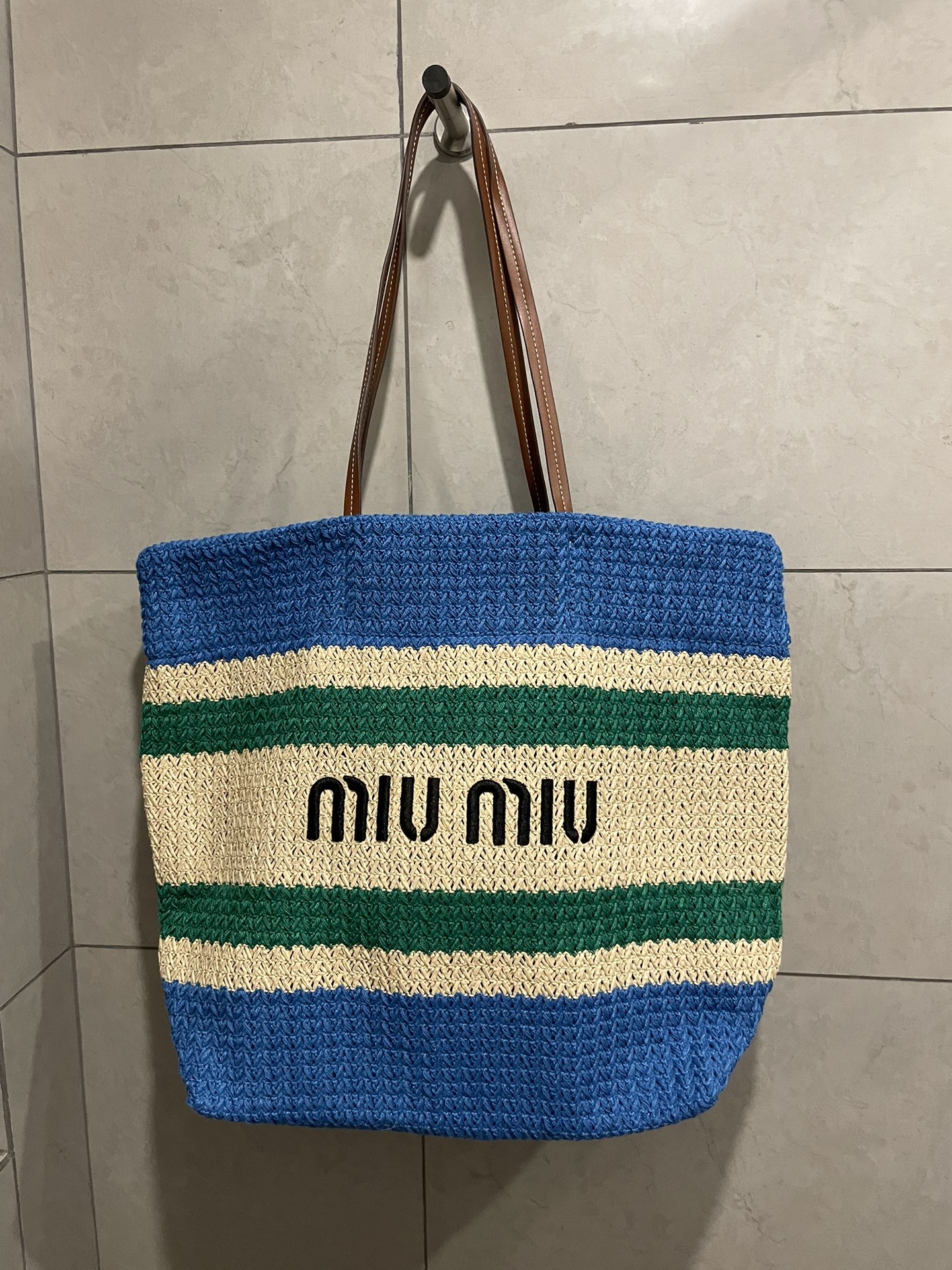 Miu Miu-Raffia woven tote bag