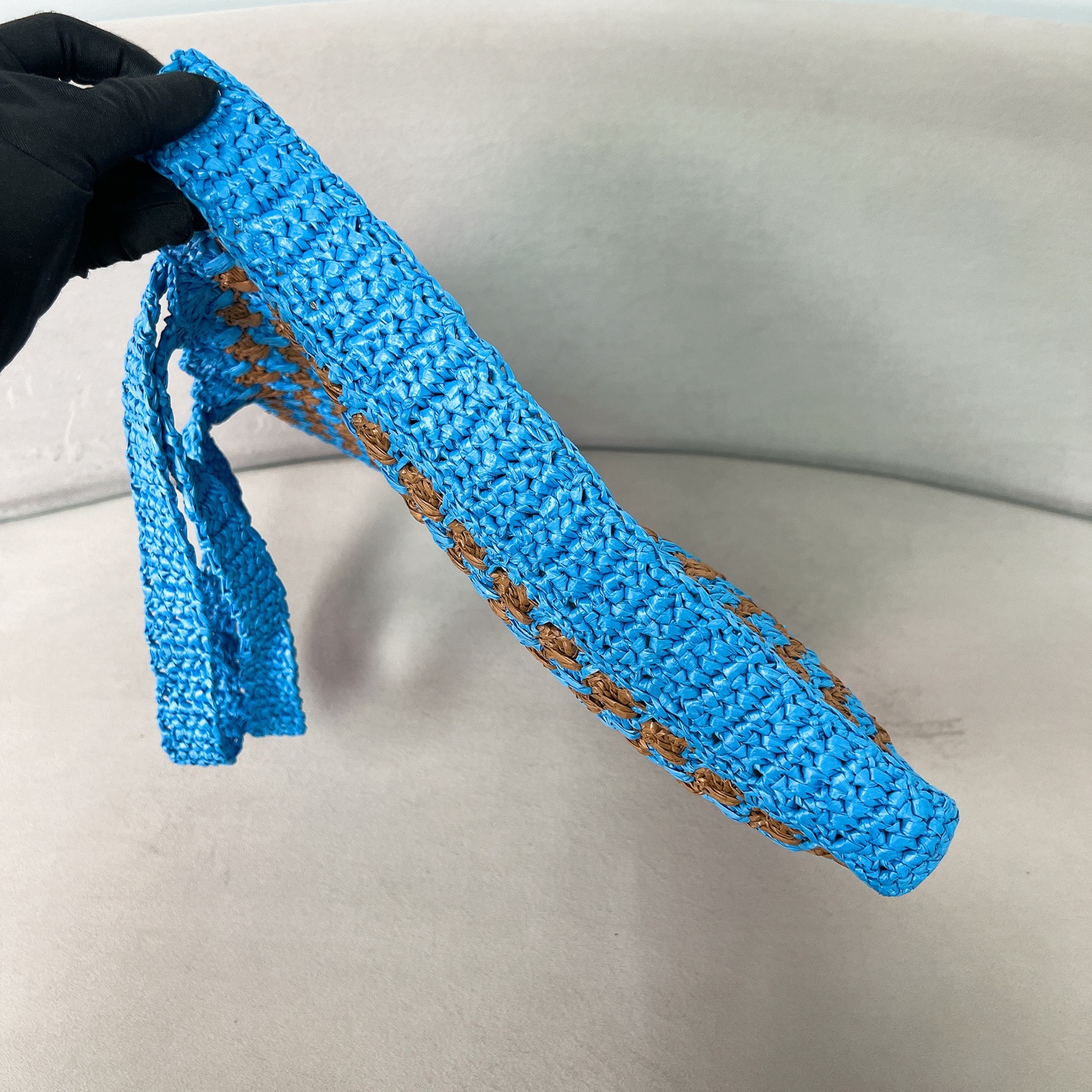 Prada Crochet tote bag-Celeste/Caramel