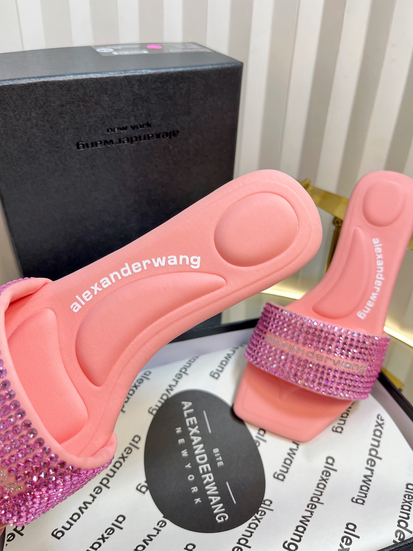 AlexanderWang Crystal Denim Slides