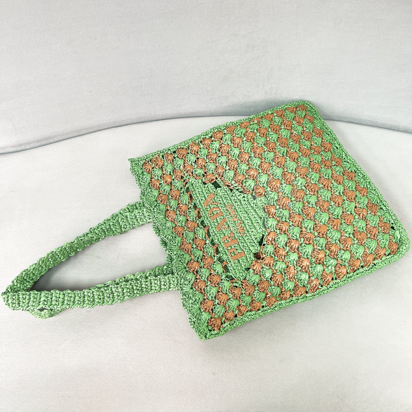 Prada Crochet tote bag-Lawn Green/Caramel