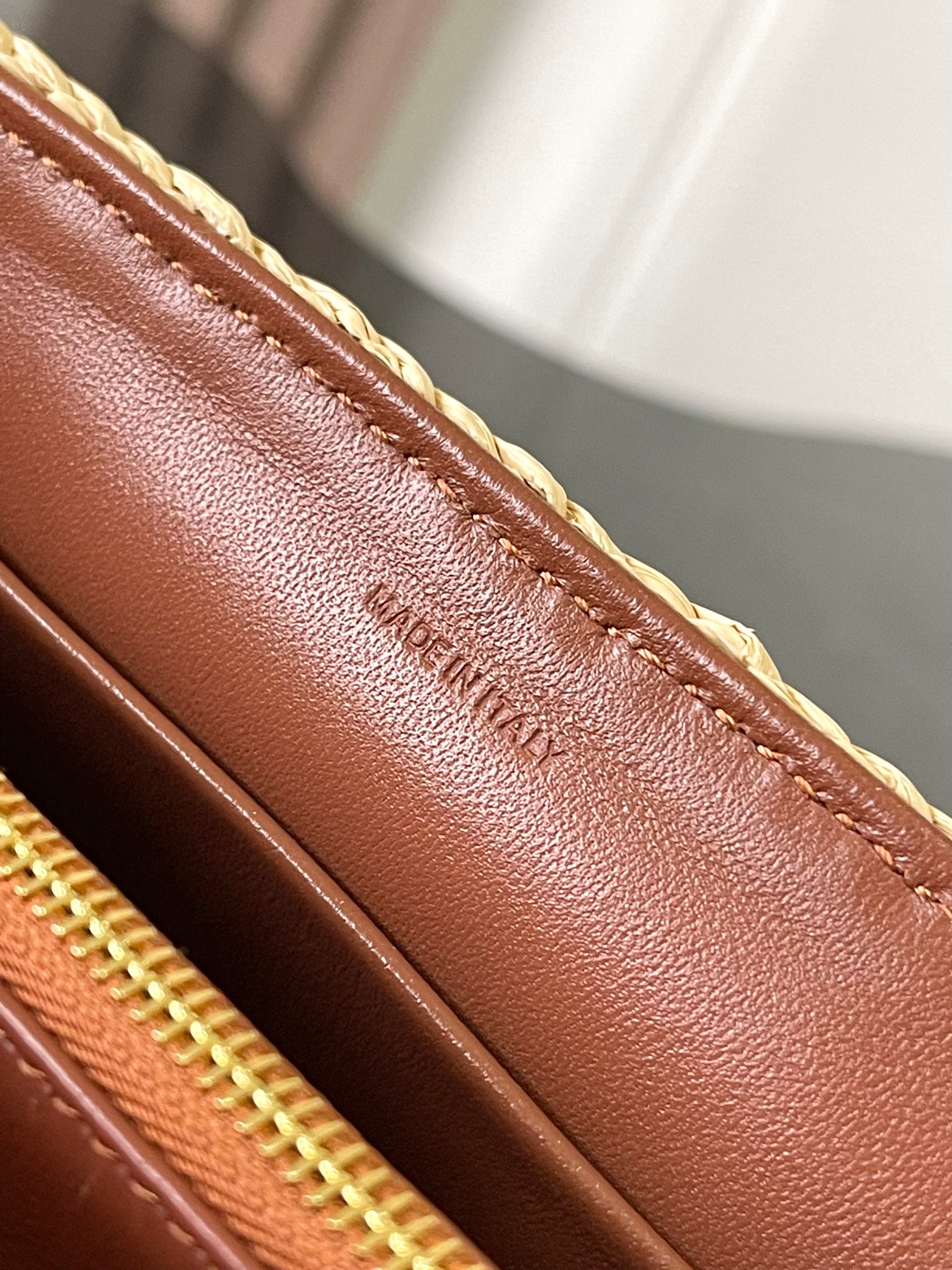 CELINE TEEN NINO BAG IN Raffia and calfskin