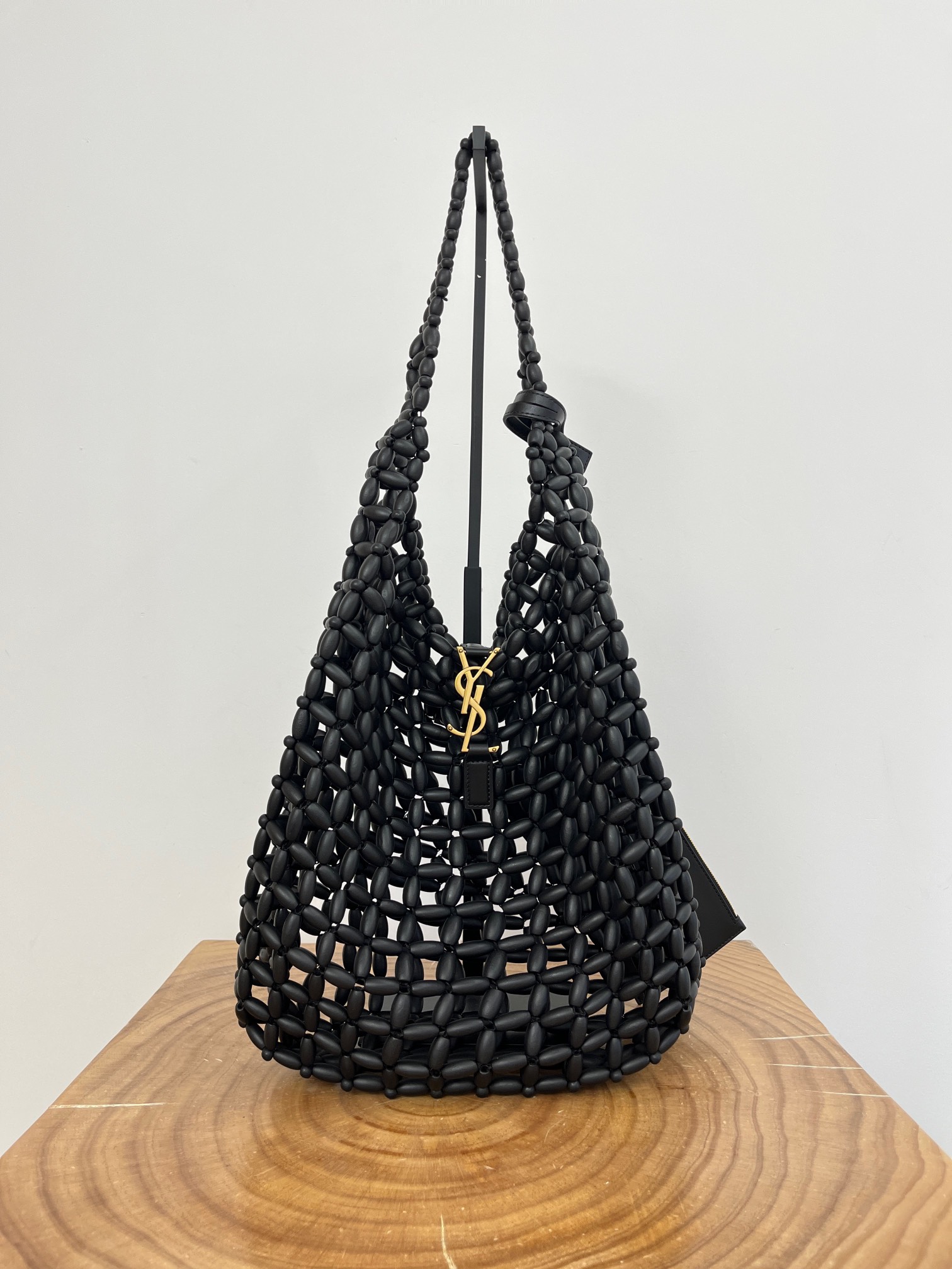 Saint Laurent Le 5 A 7 YSL Beaded Wood Hobo Bag
