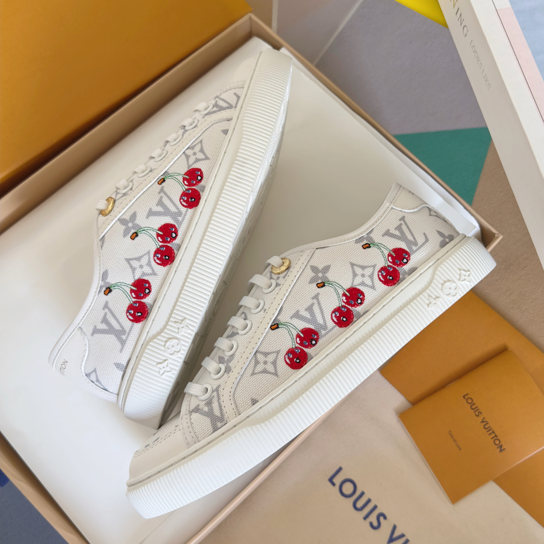 LV Lagoon Denim Monogram Embossed Canvas Sneakers-cherry