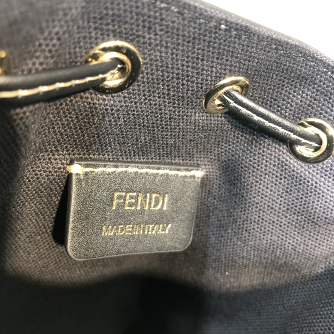 FENDI-Black Denim FF Logo Embroidered Bucket Bag