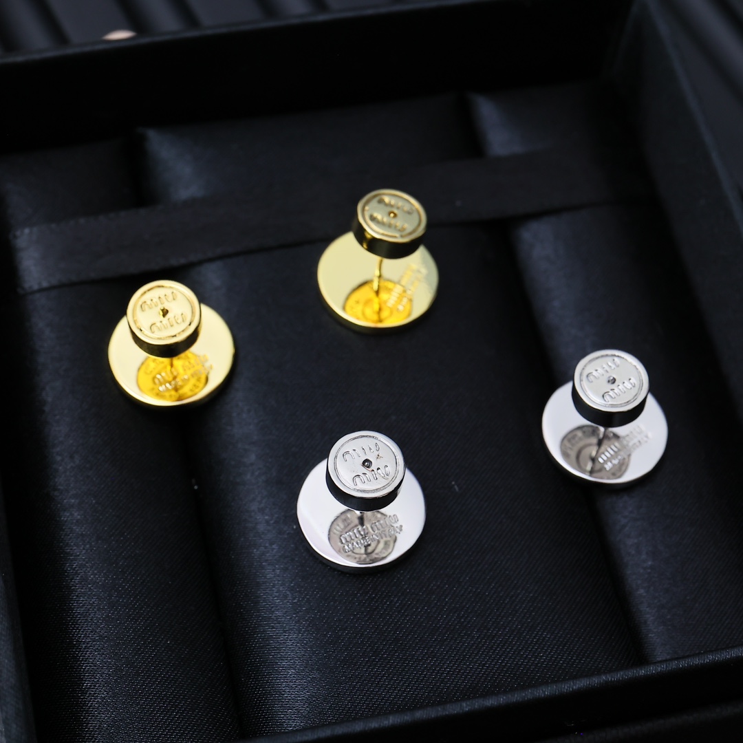 Miu Miu Full Rhinestone Round Logo Earrings