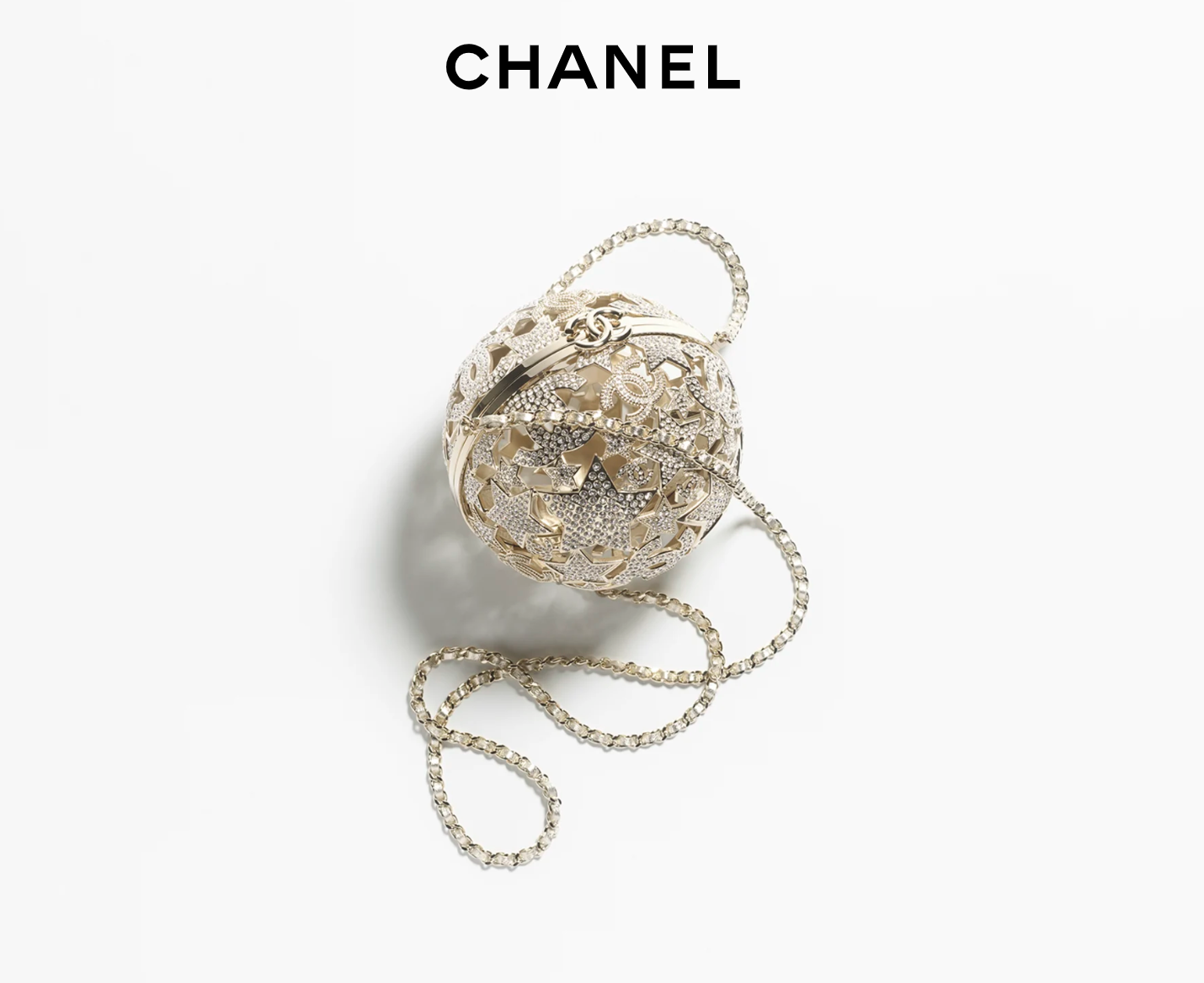 Chanel Métiers d’art Sphere Minaudiere Gold-Tone Metal & Strass Golden & Crystal