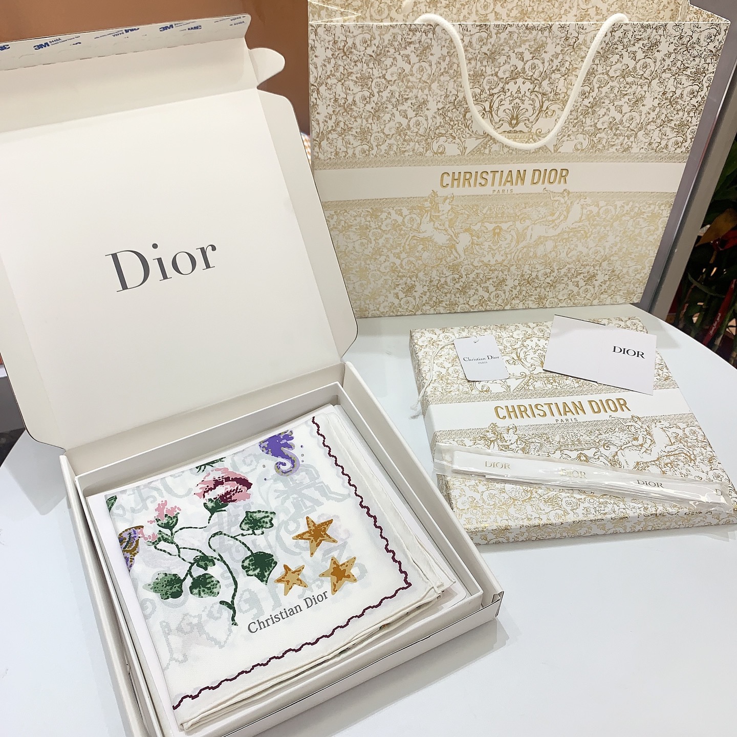 Dior Vintage Cross-Stitch Silk Scarf